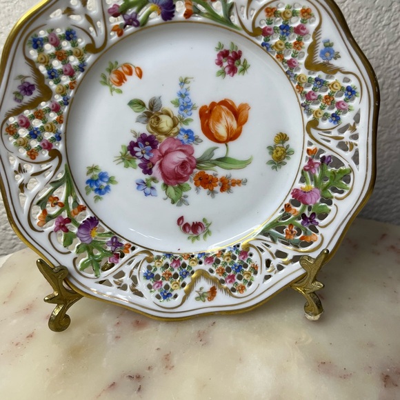 Vintage SCHUMANN BAVARIA Germany Floral Perforated Porcelain Porcelain Plate - Picture 2 of 5